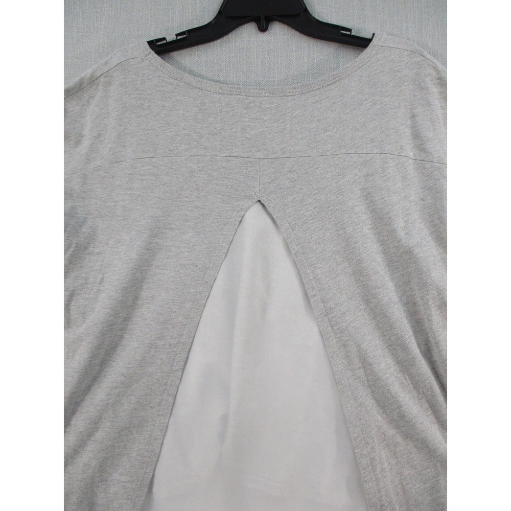 Elodie Womens Gray Split Back Mixed Media Chiffon Hem Short Sleeve Top Large - Picture 8 of 9